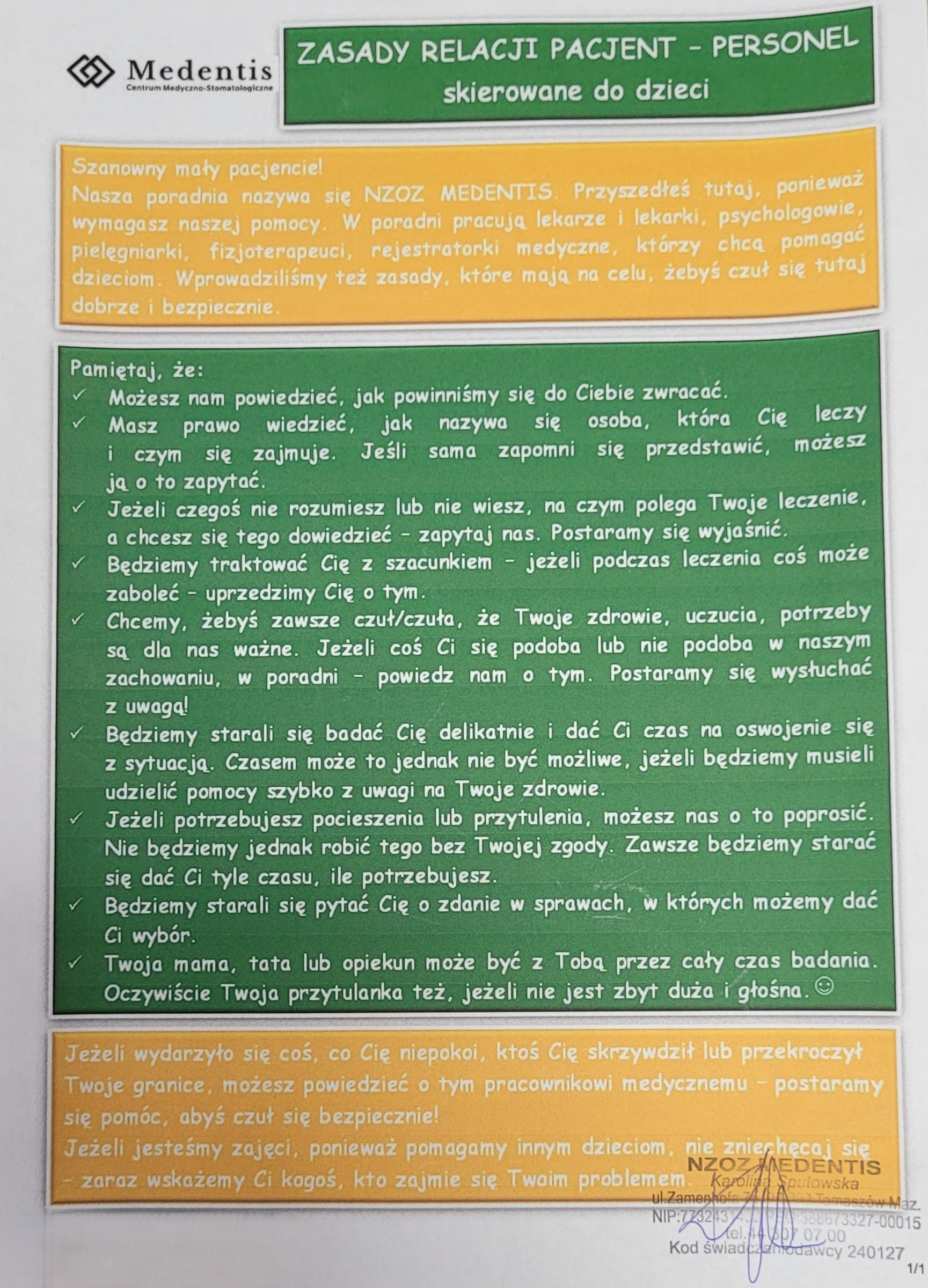 Zasada relacji pacjent - personel skierowane do dzieci